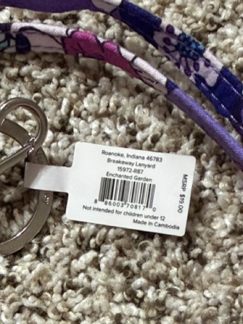 Vera Bradley Purple Floral Pattern Fabric Lanyard